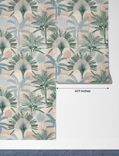 Palm Trees Wallpaper, Seamless Pattern Mural, Oversized Custom Size Wall Art, Non-Woven, Non-Adhesive, Modern Wall Paper, Removable