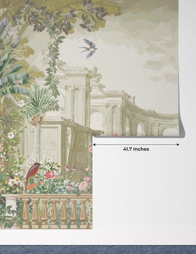 Roman Garden Wallpaper, Peacock Mural, Oversized Custom Size Wall Art, Non-Woven, Non-Adhesive, Modern Wall Paper, Removable