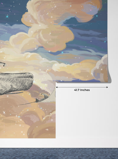 Whale in the Sky Wallpaper, Starry Night Mural, Oversized Custom Size Wall Art, Non-Woven, Non-Adhesive, Modern Wall Paper, Removable