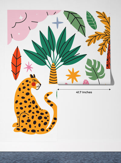 Exotic Tropical Wild Wallpaper, Cartoon Retro Style Mural, Oversized Custom Size Wall Art, Non-Woven, Non-Adhesive, Modern Wall Paper, Removable
