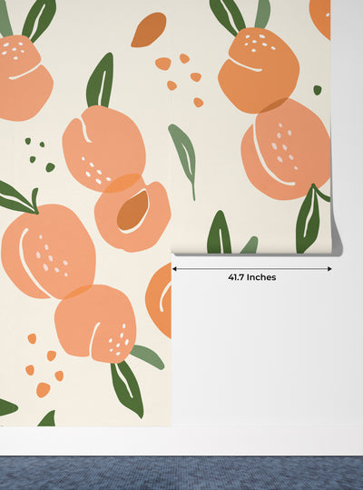 Peaches Wallpaper, Seamless Pattern Mural, Oversized Custom Size Wall Art, Non-Woven, Non-Adhesive, Modern Wall Paper, Removable