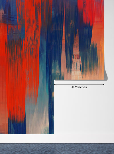 Modern Art Red and Blue Wallpaper, Abstract Paint Mural, Oversized Custom Size Wall Art, Non-Woven, Non-Adhesive, Modern Wall Paper, Removable