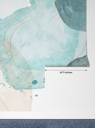 Watercolor Paint Splash Wallpaper, Golden Lines Mural, Oversized Custom Size Wall Art, Non-Woven, Non-Adhesive, Modern Wall Paper, Removable