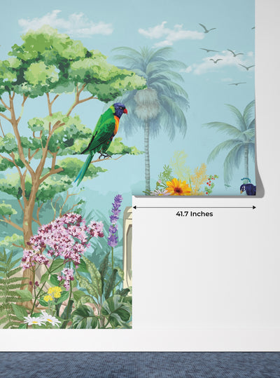 Mughal Garden Wallpaper, Peacock and Arch Mural, Oversized Custom Size Wall Art, Non-Woven, Non-Adhesive, Modern Wall Paper, Removable