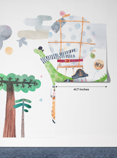 Cute Animals Wallpaper, Travelling by Balloon Mural, Oversized Custom Size Wall Art, Non-Woven, Non-Adhesive, Modern Wall Paper, Removable