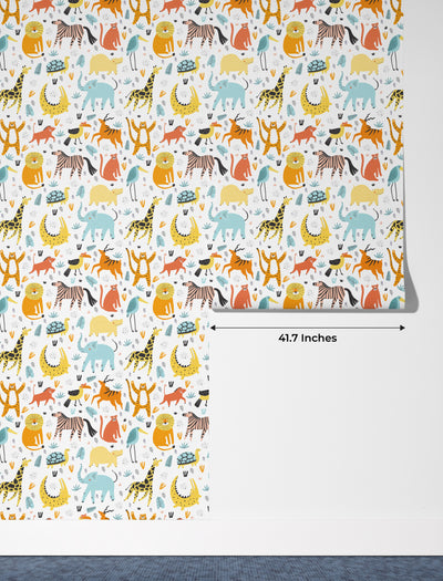 Wild African Animals Wallpaper, Seamless Pattern Mural, Oversized Custom Size Wall Art, Non-Woven, Non-Adhesive, Modern Wall Paper, Removable