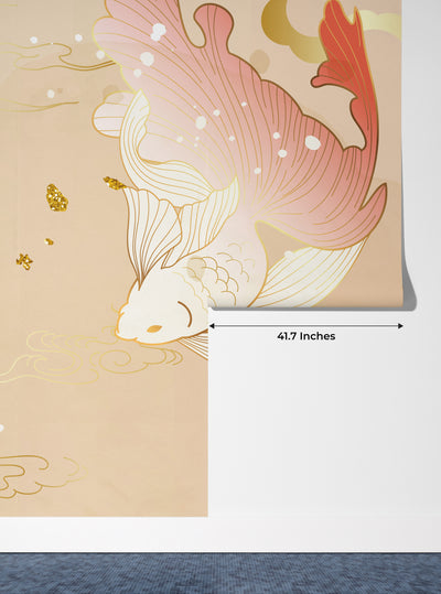 Chinese Goldfish Wallpaper, Luxury Gold Style Mural, Oversized Custom Size Wall Art, Non-Woven, Non-Adhesive, Modern Wall Paper, Removable