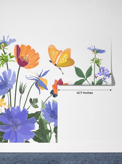 Summer Flowers Wallpaper, Seamless Pattern Mural, Oversized Custom Size Wall Art, Non-Woven, Non-Adhesive, Modern Wall Paper, Removable