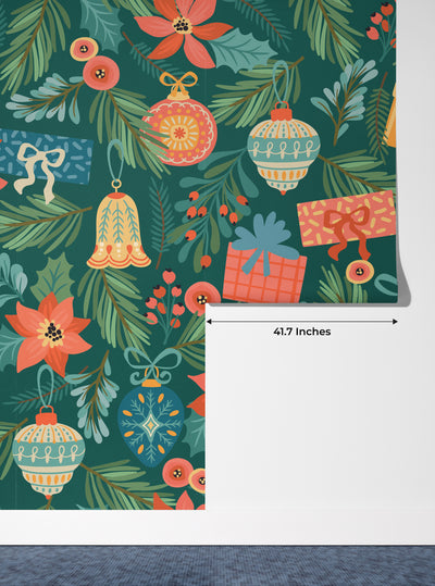 Noel Presents Wallpaper, Seamless Pattern Mural, Oversized Custom Size Wall Art, Non-Woven, Non-Adhesive, Modern Wall Paper, Removable