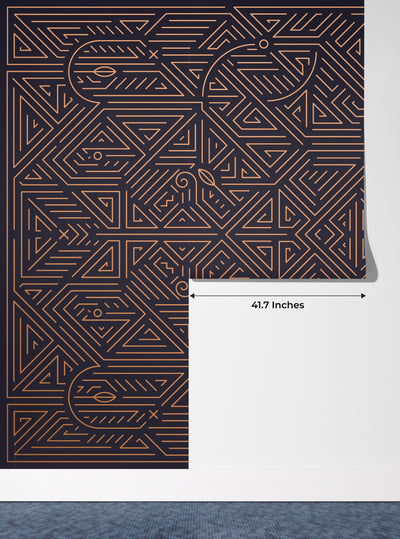 Art Deco Wallpaper, Geometric Golden Mural, Oversized Custom Size Wall Art, Non-Woven, Non-Adhesive, Modern Wall Paper, Removable