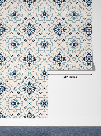 Talavera Wallpaper, Seamless Pattern Mural, Oversized Custom Size Wall Art, Non-Woven, Non-Adhesive, Modern Wall Paper, Removable