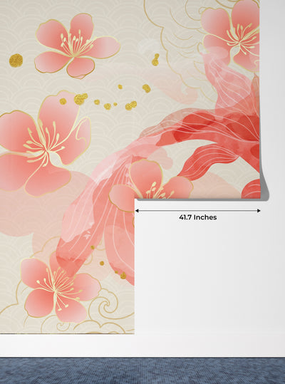 Elegant Koi Fishes Wallpaper, Luxury Chinese Mural, Oversized Custom Size Wall Art, Non-Woven, Non-Adhesive, Modern Wall Paper, Removable