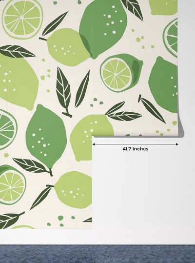 Lemons and Limes Wallpaper, Seamless Pattern Mural, Oversized Custom Size Wall Art, Non-Woven, Non-Adhesive, Modern Wall Paper, Removable