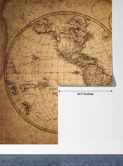 Old Geographical World Map Wallpaper, History Mural, Oversized Custom Size Wall Art, Non-Woven, Non-Adhesive, Modern Wall Paper, Removable