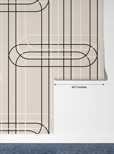 Vertical Lines, Oval Shapes Wallpaper, Seamless Pattern Mural, Oversized Custom Size Wall Art, Non-Woven, Non-Adhesive, Modern Wall Paper, Removable