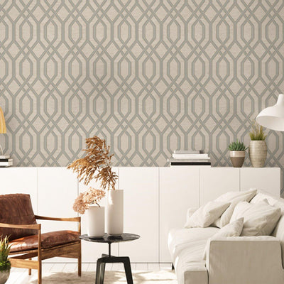 Geometric Wallpaper, 3D Embossed Modern Flocked Wallcovering, Light Gray, Silver Fabric Touch Contemporary Washable, Extra Large 177 sq ft Roll - Walloro High End Wallcoverings & More