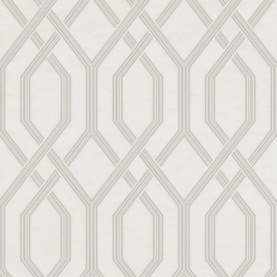 Geometric Wallpaper, 3D Embossed Modern Flocked Wallcovering, White, Silver Fabric Touch Contemporary Washable, Extra Large 177 sq ft Roll - Walloro High End Wallcoverings & More