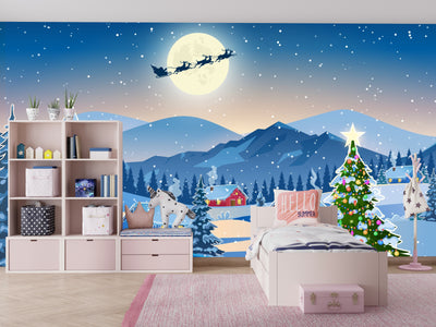 Christmas Wallpaper, Winter Landscape Mural, Oversized Custom Size Wall Art, Non-Woven, Non-Adhesive, Modern Wall Paper, Removable