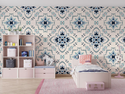 Talavera Wallpaper, Seamless Pattern Mural, Oversized Custom Size Wall Art, Non-Woven, Non-Adhesive, Modern Wall Paper, Removable