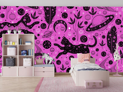 Halloween Style, Cats Wallpaper, Seamless Pattern Mural, Oversized Custom Size Wall Art, Non-Woven, Non-Adhesive, Modern Wall Paper, Removable