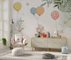 Bunnies Wallpaper, Fly Balloons Mural, Oversized Custom Size Wall Art, Non-Woven, Non-Adhesive, Modern Wall Paper, Removable