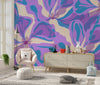 Abstract Purple Flowers Wallpaper, Seamless Pattern Mural, Oversized Custom Size Wall Art, Non-Woven, Non-Adhesive, Modern Wall Paper, Removable
