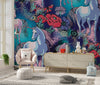 Magic Unicorns Wallpaper, Seamless Pattern Mural, Oversized Custom Size Wall Art, Non-Woven, Non-Adhesive, Modern Wall Paper, Removable