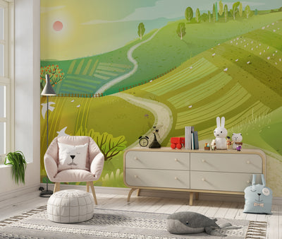 Countryside Wallpaper, Bright Nature Mural, Oversized Custom Size Wall Art, Non-Woven, Non-Adhesive, Modern Wall Paper, Removable