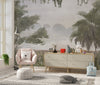 Foggy Forest Wallpaper, Tropical Leaves, Trees Mural, Oversized Custom Size Wall Art, Non-Woven, Non-Adhesive, Modern Wall Paper, Removable