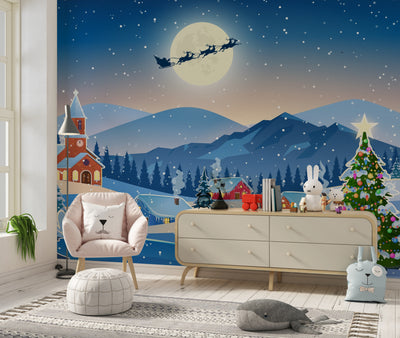 Christmas Wallpaper, Winter Landscape Mural, Oversized Custom Size Wall Art, Non-Woven, Non-Adhesive, Modern Wall Paper, Removable
