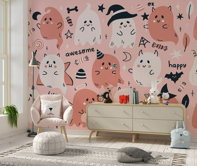 Cute Halloween Wallpaper, Seamless Pattern Mural, Oversized Custom Size Wall Art, Non-Woven, Non-Adhesive, Modern Wall Paper, Removable