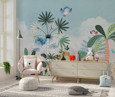 Cute Animals Wallpaper, Forest Mural, Oversized Custom Size Wall Art, Non-Woven, Non-Adhesive, Modern Wall Paper, Removable