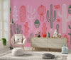 Hand Drawn Cactus Wallpaper, Pink Background Mural, Oversized Custom Size Wall Art, Non-Woven, Non-Adhesive, Modern Wall Paper, Removable
