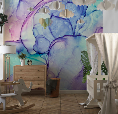 Alcohol Ink Colors Wallpaper, Abstract Mural, Oversized Custom Size Wall Art, Non-Woven, Non-Adhesive, Modern Wall Paper, Removable