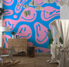 Funny Melting Wallpaper, Happy Face Mural, Oversized Custom Size Wall Art, Non-Woven, Non-Adhesive, Modern Wall Paper, Removable