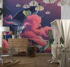 Whales in the Sky Wallpaper, Pink Clouds Mural, Oversized Custom Size Wall Art, Non-Woven, Non-Adhesive, Modern Wall Paper, Removable