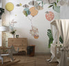 Bunnies Wallpaper, Fly Balloons Mural, Oversized Custom Size Wall Art, Non-Woven, Non-Adhesive, Modern Wall Paper, Removable