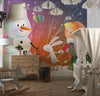 Children and Animals Wallpaper, Build a Snowman Mural, Oversized Custom Size Wall Art, Non-Woven, Non-Adhesive, Modern Wall Paper, Removable