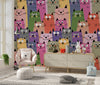 Colorful Cute Kitten Wallpaper, Seamless Pattern Mural, Oversized Custom Size Wall Art, Non-Woven, Non-Adhesive, Modern Wall Paper, Removable