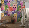 Colorful Cute Kitten Wallpaper, Seamless Pattern Mural, Oversized Custom Size Wall Art, Non-Woven, Non-Adhesive, Modern Wall Paper, Removable