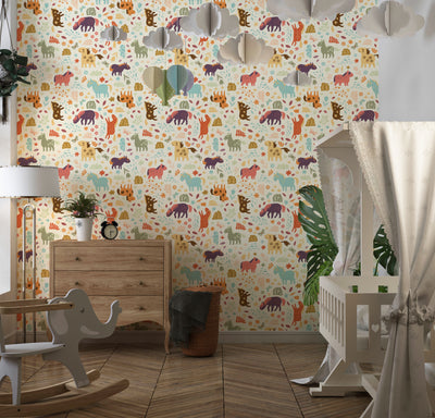 Horses, Clouds, Flowers Wallpaper, Sweet Seamless Pattern Mural, Oversized Custom Size Wall Art, Non-Woven, Non-Adhesive, Modern Wall Paper, Removable