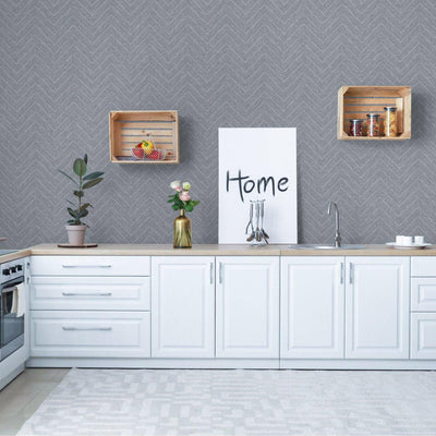 Gray Shiny Chevron Wallpaper, Deep Embossed Luxury Shimmering Geometric Pattern Wall Paper, Large Non-Pasted 114 sq ft Roll - Walloro High End Wallcoverings & More