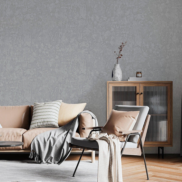 Gray Sleek Embossed finish Solid Color Wallpaper, Abstract Modern Minimalist Rich Textured Wallcovering - Walloro High End Wallcoverings & More
