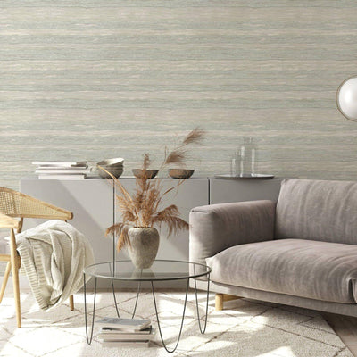 Horizontal Striped Wallpaper, Light Green, Cream Shiny Glossy Luxry Non-Woven Wallcovering, Non-Woven, Non-Pasted - Walloro High End Wallcoverings & More