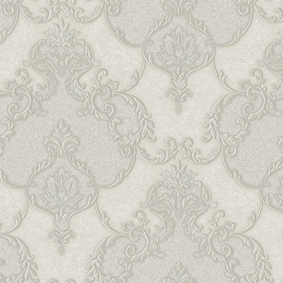 Italian Damask Embossed Wallpaper, Light Gray Sparkling Neutral Colors Luxury Wallcovering, 3D Textured, Non-Woven, Non-Pasted - Walloro High End Wallcoverings & More