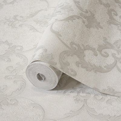 Italian Damask Embossed Wallpaper, Off White Sparkling Neutral Colors Luxury Wallcovering, 3D Textured, Non-Woven, Non-Pasted - Walloro High End Wallcoverings & More