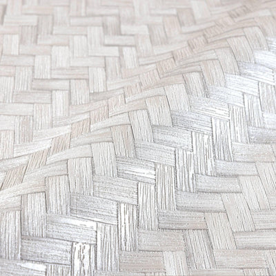 Jute Basket Weave Chevron Wallpaper, Ivory 3D Deep Embossed Non-Woven Braided Geometric Pattern - Walloro High End Wallcoverings & More