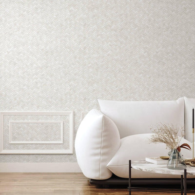 Jute Basket Weave Chevron Wallpaper, Ivory 3D Deep Embossed Non-Woven Braided Geometric Pattern - Walloro High End Wallcoverings & More