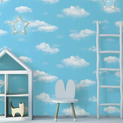 Kids Room Clouds Wallpaper, Textured Wallpaper, Blue Sky Theme Boys Girls Bedroom Wall Paper, Nursery Wallcovering, 114 sq ft Roll, Unisex - Walloro High End Wallcoverings & More