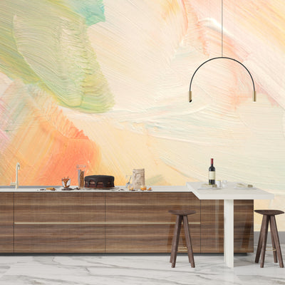 Pastel Colors Wallpaper, Acrylic Paint Strokes Mural, Oversized Custom Size Wall Art, Non-Woven, Non-Adhesive, Modern Wall Paper, Removable